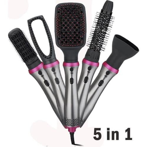 Electric 5 in 1 Hair Dryer Hot Air Brush One Styling Step Volumizer Hair Straightener Curler Comb Roller Massage Brush
