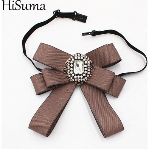 HISUMA Women Neck Choker Collar Shirt Bow Tie College Girl Strap Rhinestone Crystal Butterfly Personality Ribbon Uniform Bowtie