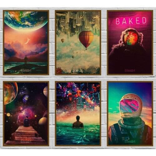 Astronaut Space Dreaming Printed Painting Pictures Vintage Posters and Prints Wall Art Sticker Home Bar Decor 42X30cm