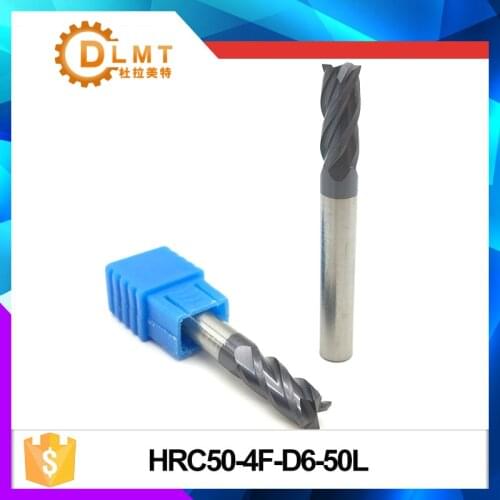 1pcs HRC50 4F-D6*50L 6mm EndMills 4Flute Straight Shank Regular Length Flat Spiral EndMills for CNC Machine Tool Milling Cutter