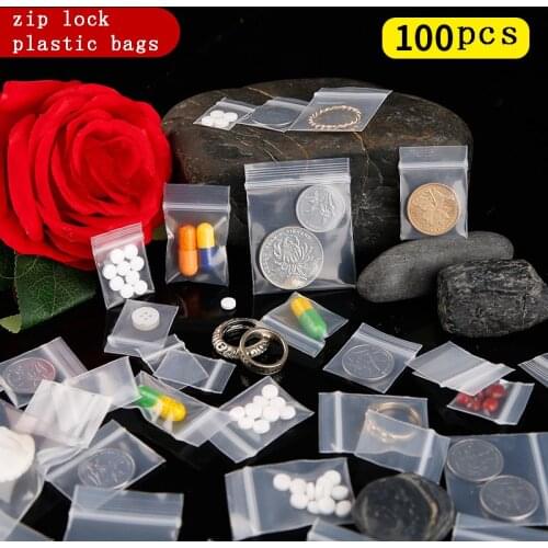 100pcs Mini Zipper Plastic Bags Ziplock Pill Packaging Pouches Small Zip lock Bags 0.12mm Thick Zip Lock Plastic Bags Food
