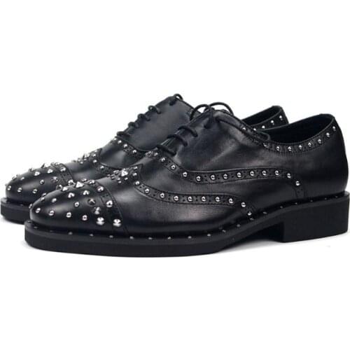 High top formal shoes for men lace up genuine leather carved business shoes rivet oxfords handmade men shoes
