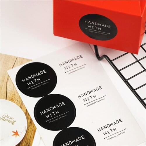 60 Pcs/lot Label Stickers Round White Black Handmade With Sealing Sticker Vintage DIY Scrapbooking Baking Decoration