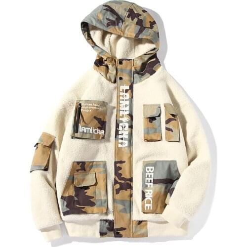 Winter velvet thickened lamb velvet camouflage Mosaic collage cotton suit loose keep warn jacket clothes mens gardigan jacket