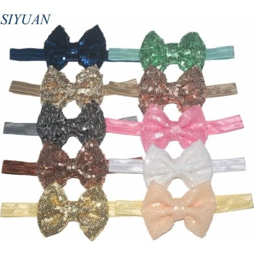 Wholesale 64pcs/lot DIY Boutique Ribbon Headband with 3.4'' Embroidery Messy Glitter Sequin Bow 2017 Fashion Headwear HB017