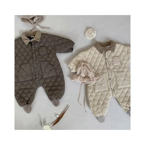 Autumn Baby Long Sleeve Romper Retro Diamond Newborn Thicken Clothes Winter Warm Kids Jumpsuit For Infant Toddler Romper 0-24M