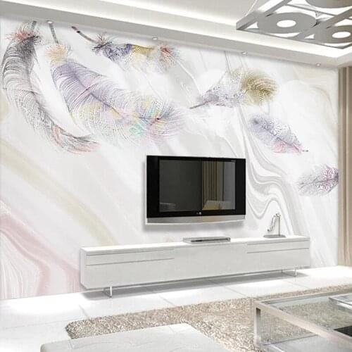 Custom 3D Self Adhesive Wallpapers Modern Abstract Feather Marble Photo Art Living Room Sofa TV Background Murals Waterproof