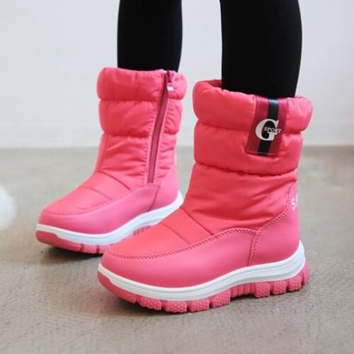2020 Winter New Children Snow Boots PU Leather Waterproof Boots Kids Plush Fur Warm winter Shoes For Girls Boys