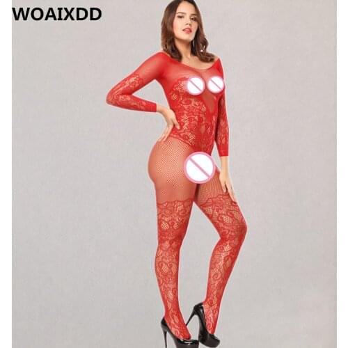 Plus Size Mesh Bodystocking Fishnet Stocking Sexy Lingerie Open Crotch CuplessUnderwear High Elastic Flower Jacquard Clothes