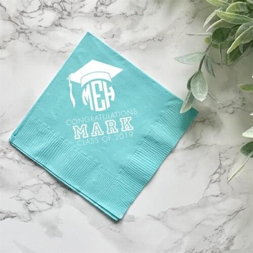 Custom Graduation Cap and Monogram - Class of 2019 - Personalized Graduation Napkins | Personalized Graduation Napkins