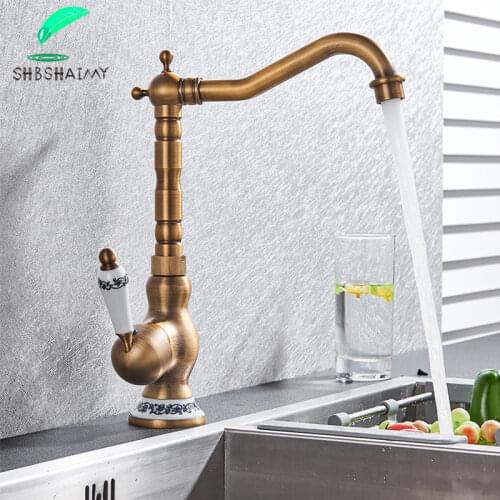 SHBSHAIMY Antique Brass Basin Faucet Mixer Tap Brass Washbasin Faucet Single Handle Single Hole Elegant Crane For Bathroom