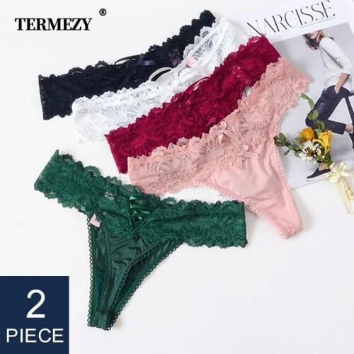 2Pcs/lot Women Sexy Lace Panties Low-waist Underwear Thong Female G String Breathable Lingerie Temptation Embroidery Intimates
