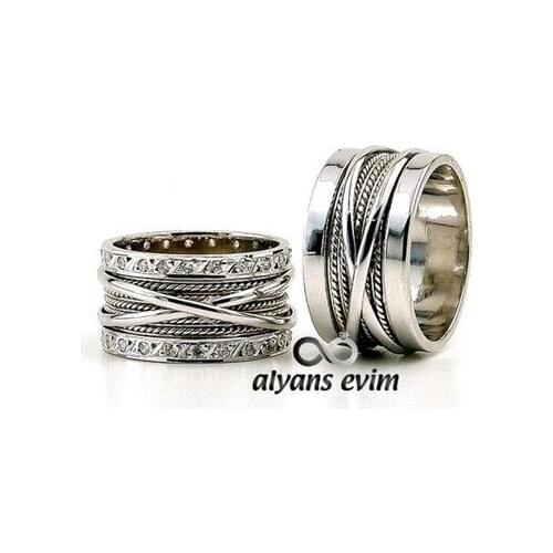 Silver Mesh Pattern Craft Couple Wedding Rings