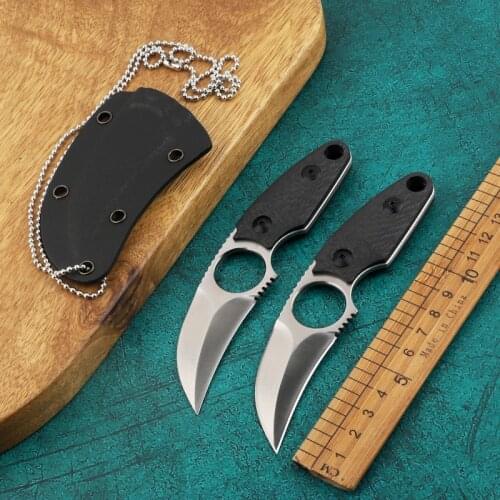 Tactical Karam Knife Carbon Fiber Handle S35VN Kitchen Knife Outdoor Camping Claw Knife Self-defense Neck Knife Outdoor Survival