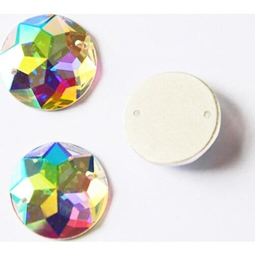 YANRUO 2006TH Round Mirror Small Pack Bling AB Rhinestones Flat Back Sew On Mirror For Wedding Dresses Jewelry Stitching Stones