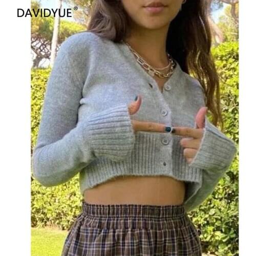 Sweater women cardigans long sleeve crop top button up blue cardigan korean streetwear knitted sweater vintage cropped cardigans