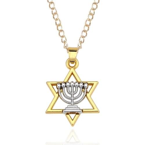 Star Of David Menorah Jewish Jewelry Religious Necklace Women Jewelries Men Judaica Hebrew Israel Faith Lamp Hanukkah Pendant