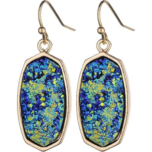 ZWPON New Geometric Oval Resin Druzy Dangle Earrings for Women Fashion KS Jewelry Charm Statement Earrings Wholesale