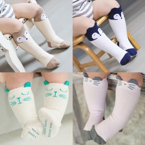 1 Pair Baby Socks Cartoon Fox Kids Baby Socks Knee Girl Boy Baby Toddler Sock Animal Infant Soft Cotton Non-slip Breathable Sock