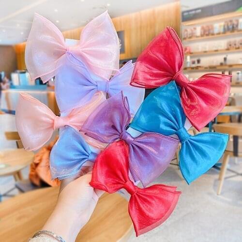 2021 New Children Cute Candy Lace Tie Bow Ornament Hair Clips Baby Girls Lovely Sweet Barrettes Hairpins Kids Hair Accessories