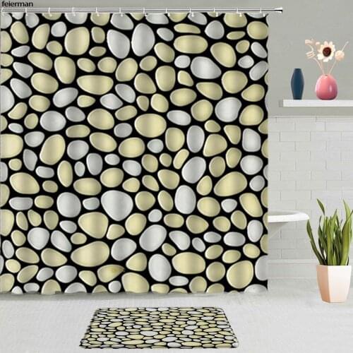 3D Stereo Stones Shower Curtain Pebbles Non-Slip Bath Mat Bedroom Kitchen Doormat Absorbent Home Carpet Bathroom Set Washable