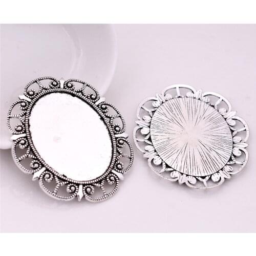 4pcs 30x40mm Inner Size Antique Silver Plated Simple Style Cabochon Base Cameo Setting Charms Pendant-A1-13