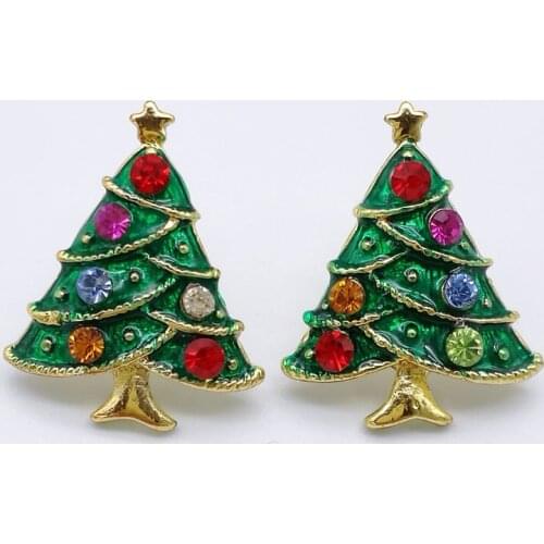 5pairs New Year Series Metal Drops Drill Christmas Tree Earrings 24 * 19MM Jewelry Gifts Christmas Decorative Earrings