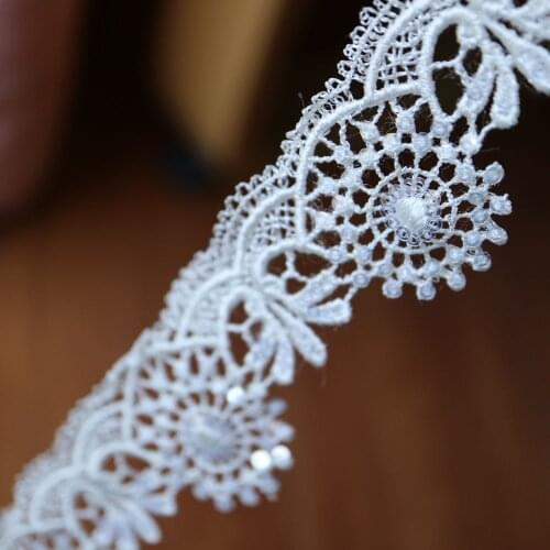 5yards embroidered flower sequins lace trims for Clothes Gold thread lace trimmings and ribbons for dress DIY craft accessories