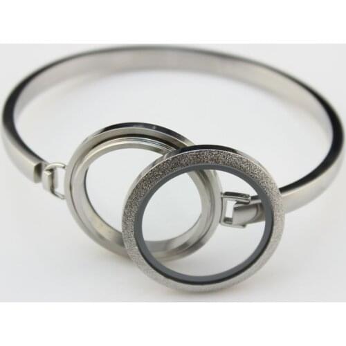 7/8 inch Round Locket Bangles Screw 316L Stainless Steel Silver Sparkle 30mm Floating Locket Bracelets For Women