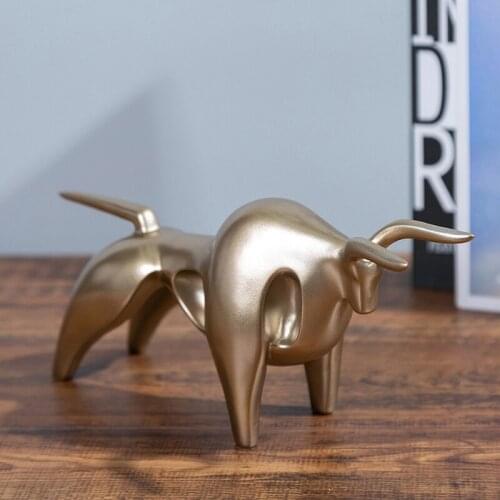 Abstract Cattle Statue Resin Golden Ox Home Decor Living Room Bull Sculpture TV Cabinet Ornament Crafts Creative Animal Figurine