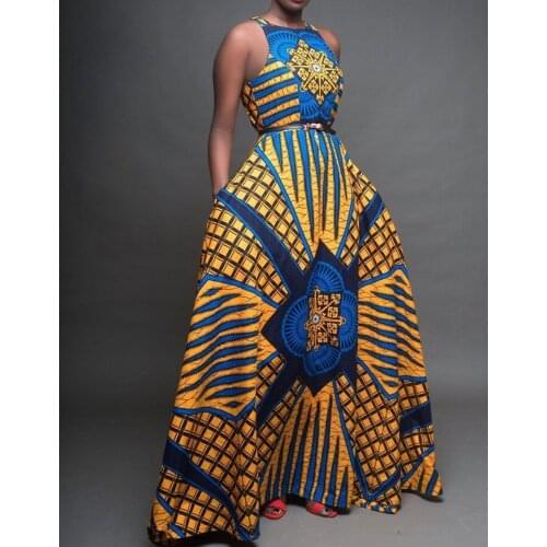 African Print Dresses Womens Round Neck Sleeveless Dress African Style Full Skirt Dress Robe Africaine Femme Grande Taille
