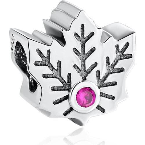 Authentic S925 Silver Bead DIY Jewelry Maple Leaf Charms fit Pandora Bracelet Bangle