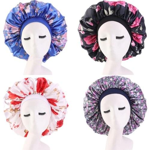 Large Women Flower Satin Sleep Caps Turban Hair Care Elastic Wide Band Night Hat Bonnet Headwear Ladies Sleeping Nightcaps New