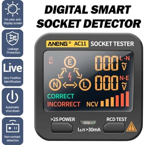 ANENG AC11 Digital Smart Socket Tester Voltage Test Socket Detector US/UK/EU/AU Plug Ground Zero Line Phase Check Rcd NCV test