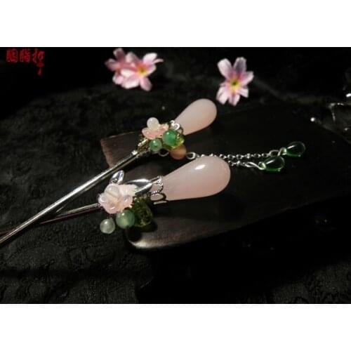 Colored glaze peach blossom round classical hair stick pair of hair sticks handmade original hair accessory price for 1pair
