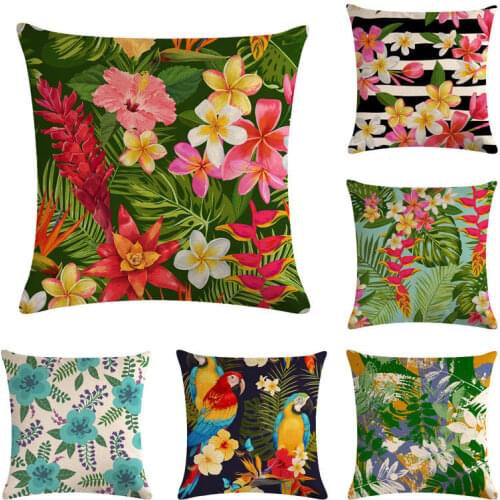 Nordic Parrots Bright Flowers Cushion Floral Pillow Cover Home Decorative Throw PillowCase 60x60cm