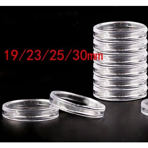 Diameter 19/23/25/30mm Round 10pcs Transparent Coin Capsules Crafts Containers Storage/Collection Boxes Holders Dropshipping