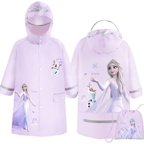 Disney Cute Kids Raincoat Wateproof Childrens Rain Poncho Rain Coat Jacket with Backpack Position Luminous Strip