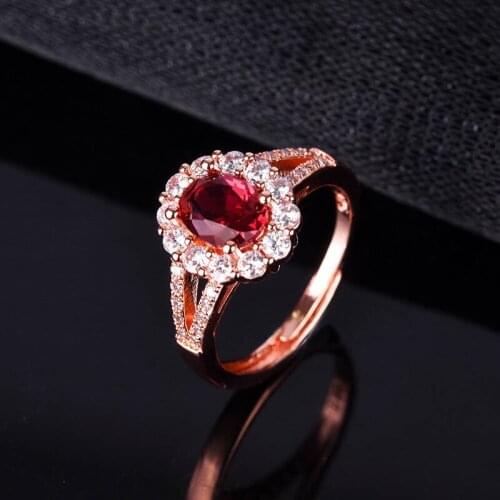 Dainty Oval Rose Golden Rings Adjustable Size Inlay AAA Zircon Geometry Jewelry For Women Promise Wedding Statement Gift