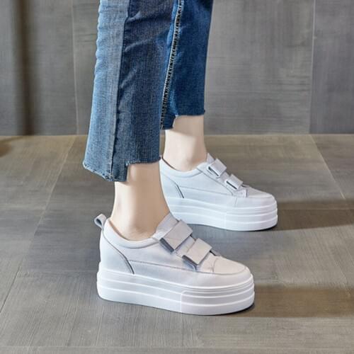 Womens Flat Platform Shoes 2021 Spring Autumn Genuine Leather Hook Loop Women White Sneakers Female Shoes Hidden Heel Sneakers