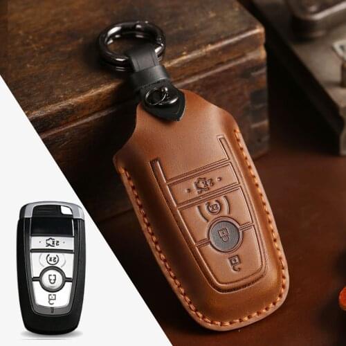 Handmade Leather Car Key Cover key Case For Ford Mondeo Fusion F150 Mustang Explorer Edge Ecosport F-150 F-250
