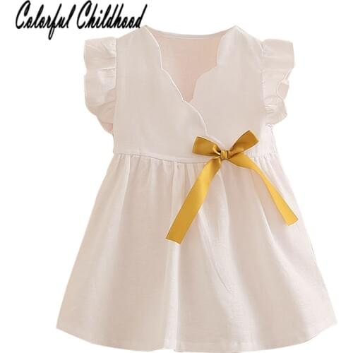 Summer girls clothing V-neck bow design tutu dress kids short sleeve dresses children vestido toddler clothes 2-7Yrs