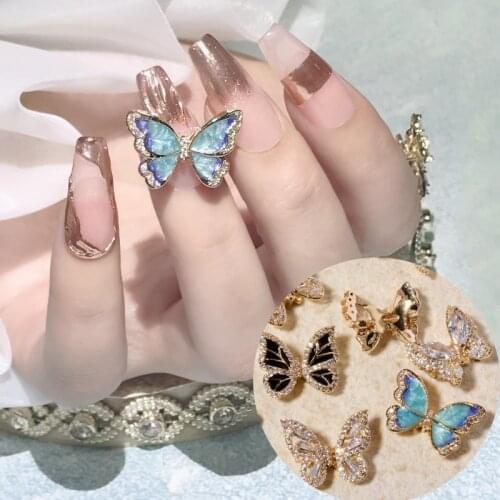1 Pcs Swaying Waving Crystal Wing Butterfly 3D Nail Art Decorations Luxury Zircon Charm Emulational Design Manicure Accessories