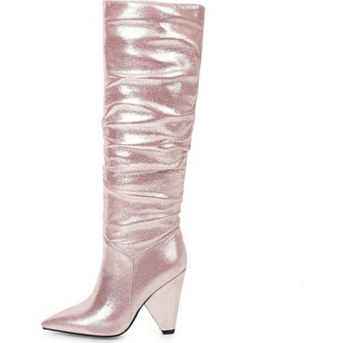 Fashion Knee High Boots Women Fashion 2020 Winter Womens High Boots Pink Blue Gold Silver Long Shoes Woman Big Size Pointed Toe