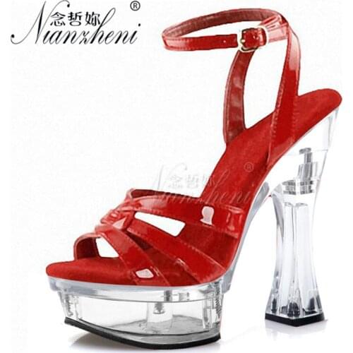 Fashion Models Show 6 Inches Womens Platform Sandals 14cm Super High Stripper Heeled Sexy Pole Dance Shoes Roman Patent Leather
