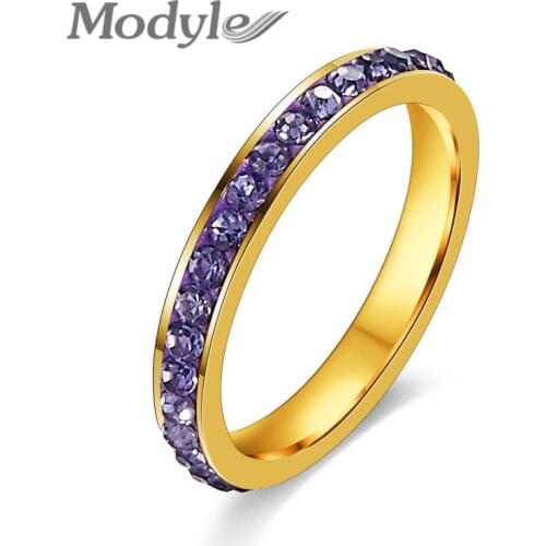 Modyle Gold-Color TOP Class Full Rhinestones Studded Eternity Wedding Ring