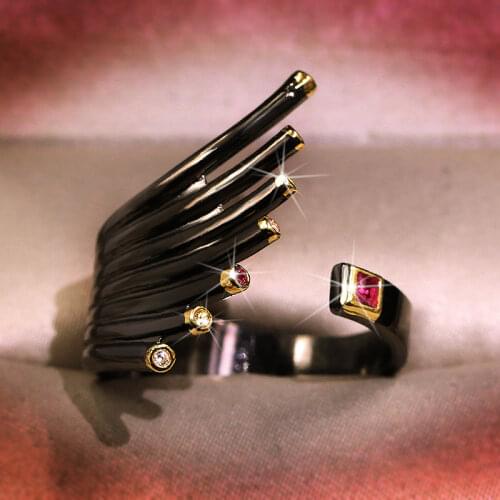 Vintage Punk Mens Two Tone Tungsten Dragon Claw Rings Red Zircon Stone Inlay Retro Biker Rock Rings Personality Jewelry Gift