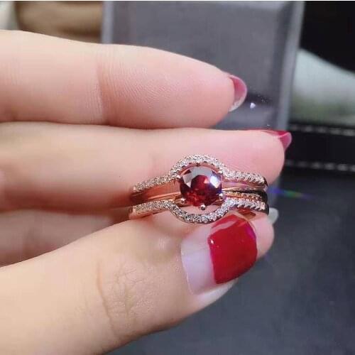 Natural Garnet Gemstone S925 Ring 3 Ways to Wear Simple Classic Fine Fashion Jewelry for Weddings and Parties Free Shipping