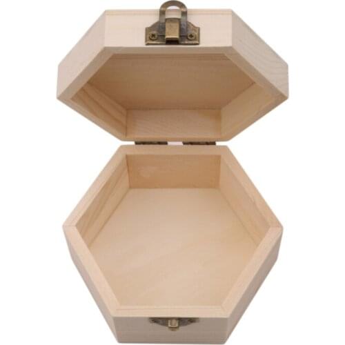 Natural Plain Wooden Jewelry Crafts Storage Box With Lock Hexagonal Storage Box