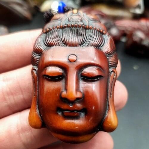 Natural Ox horn Guanyin pendant handmade solid antique horn carving fine carving pendant